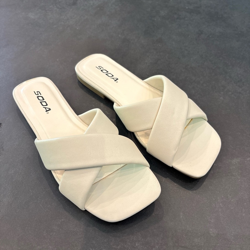 Soda White Cross Strap Sandals